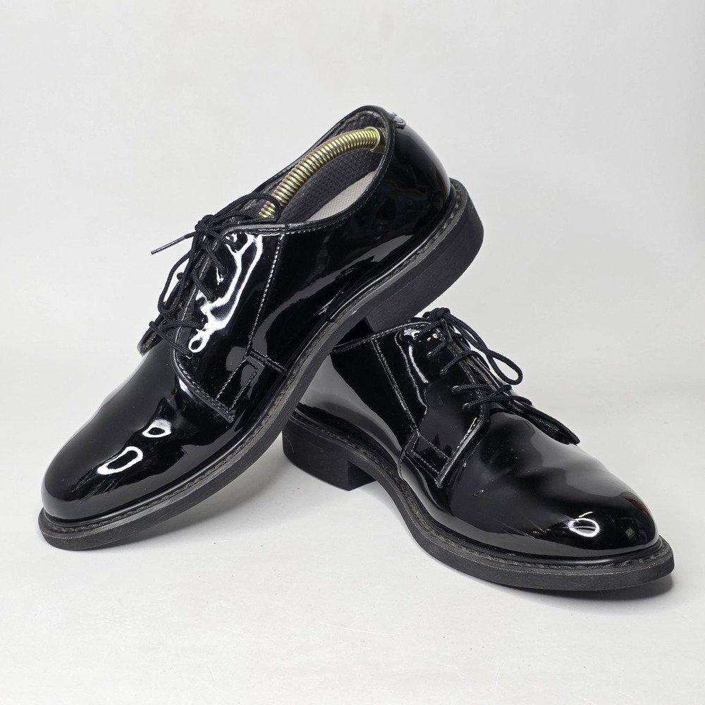 Bates Black Synthetic Patent Look Oxford Dress Shoes Military High Gloss 7.5 D